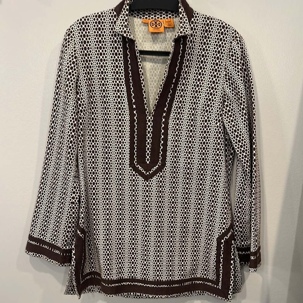 Tory Burch Tunic with V-neck Long Sleeves and Graphic Style